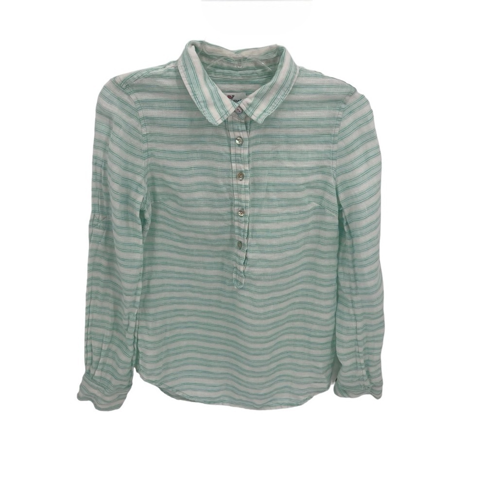 Vineyard Vines Women’s Linen Stripe Tunic Shirt Size 4 White/green Long Sleeves